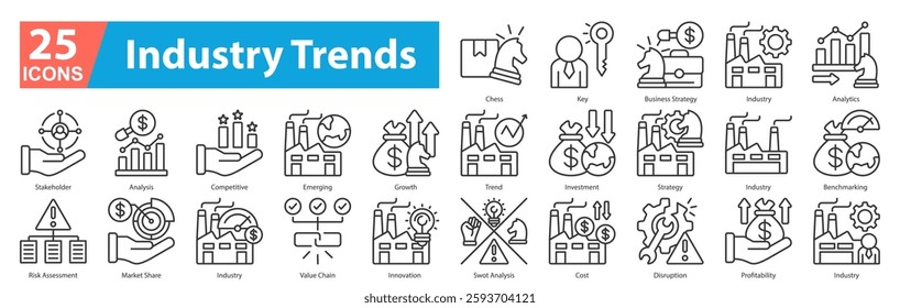 Industry Trend Icon Sheet Outline Vector Chess, Trend, Key, Business Strategy, Industry, Analytics, Stakeholder, Analysis, Competitive, Emerging, Growth, Investment, Strategy, Industry, Benchmarking, 