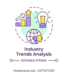 Industry trends analysis multi color concept icon. Internet, communication. Social media. Round shape line illustration. Abstract idea. Graphic design. Easy to use in infographic, presentation