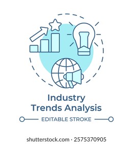 Industry trends analysis soft blue concept icon. Internet, communication. Social media. Round shape line illustration. Abstract idea. Graphic design. Easy to use in infographic, presentation