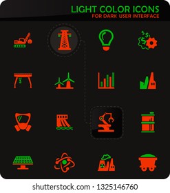 Industry vector easy color vector icons on dark background for user interface design