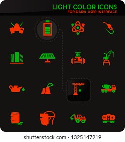 Industry vector easy color vector icons on dark background for user interface design
