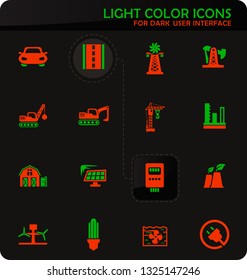 Industry vector easy color vector icons on dark background for user interface design