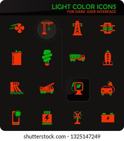 Industry vector easy color vector icons on dark background for user interface design