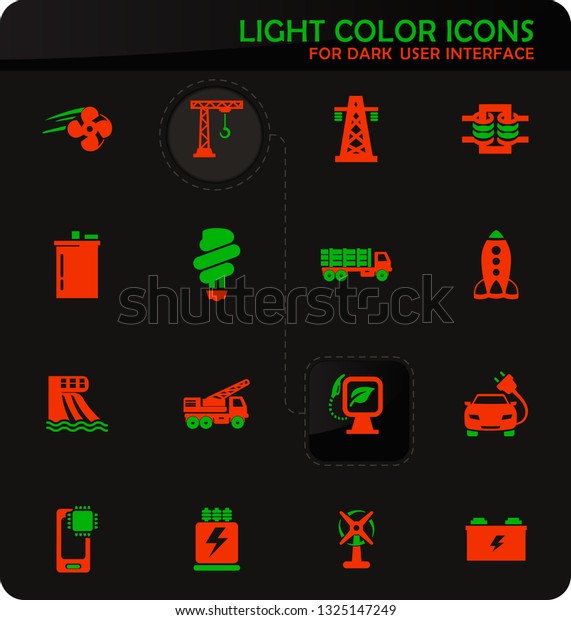 Industry vector easy color vector icons\
on dark background for user interface\
design