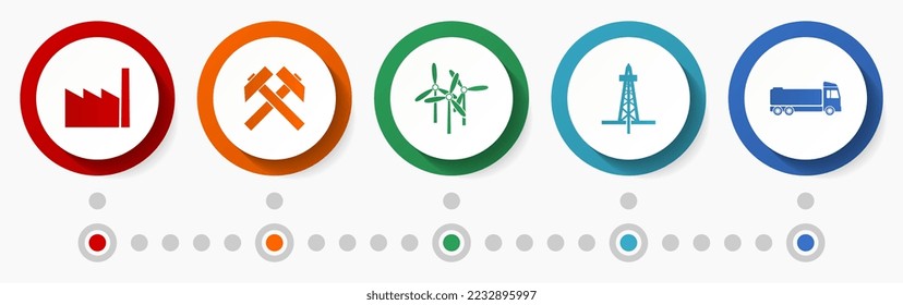 Industry vector icon set, energy flat design web buttons,  technology concept infographic template