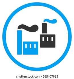 Industry vector icon. Style is bicolor flat circled symbol, blue and gray colors, rounded angles, white background.