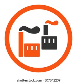 Industry vector icon. This rounded flat symbol is drawn with orange and gray colors on a white background.