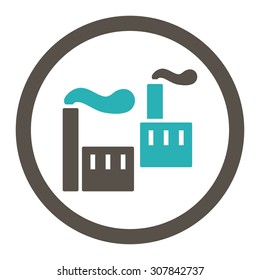Industry vector icon. This rounded flat symbol is drawn with grey and cyan colors on a white background.