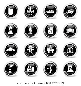industry vector icons - black round chrome buttons