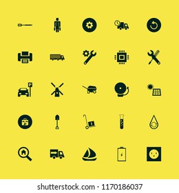 industry vector icons set. with electric outlet, ship, wrench screwdriver and printer in set