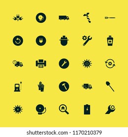 industry vector icons set. with fast delivery truck, hammer, printer and truck in set