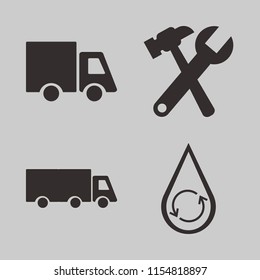 industry vector icons set. with hydraulic energy, wrench hammer and truck in set