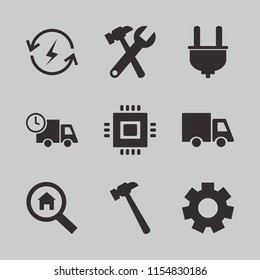 industry vector icons set. with renewable energy, gear, truck and fast delivery truck in set