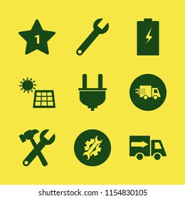 industry vector icons set. with solar panel, battery, wrench hammer and plug in set
