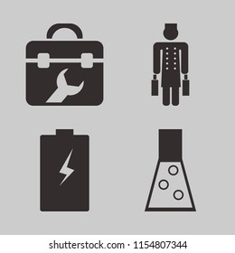 industry vector icons set. with toolbox, battery, bellhop and test tube in set