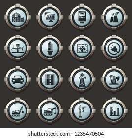 Industry vector icons in the stylish round buttons for mobile applications and web