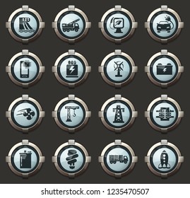 Industry vector icons in the stylish round buttons for mobile applications and web