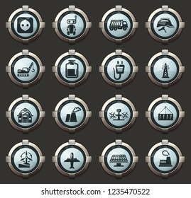 Industry vector icons in the stylish round buttons for mobile applications and web