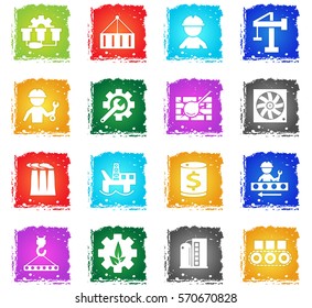 industry vector web icons in grunge style for user interface design