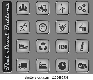 industry vector web icons on the flat steel buttons