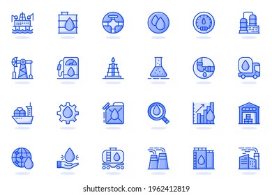 Industry web flat line icon. Bundle outline pictogram of Gas and petrol, global energy, fuel transportation, station, mining, production concept. Vector illustration of icons pack for website design