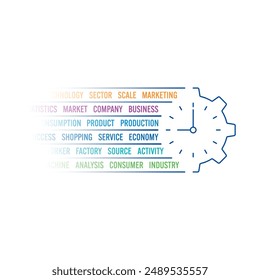 industry wheel and clock concept. industry and colorful industry words. industry concept