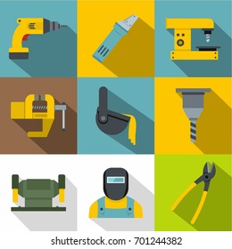 Industry work icons set. Flat set of 9 industry work vector icons for web with long shadow