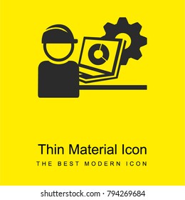 Industry worker with cap protection and a laptop bright yellow material minimal icon or logo design