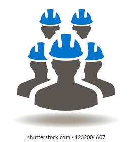 Industry Workers Group Icon Vector. Construction Worker Team Logo. Industrial Engineers Meeting And Partnership Illustration.