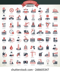 Industry,construction and engineer icon set,red version,clean vector