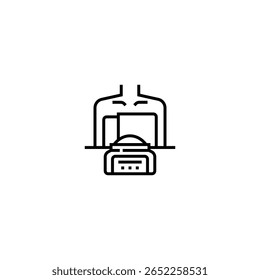 Ícone de arte de uma pessoa inalando vapor de um vaporizador ou dispositivo de vapor facial, colocado em uma mesa. Representa sinusoterapia, alívio respiratório, tratamentos de vapor facial e práticas de bem-estar reais
