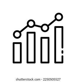 Icono de línea de gráfico. datos, negocio. informe, información. beneficios, estadísticas, porcentaje, ventas, acciones, trabajo. concepto de negocio. Icono de línea negra del vector en fondo blanco