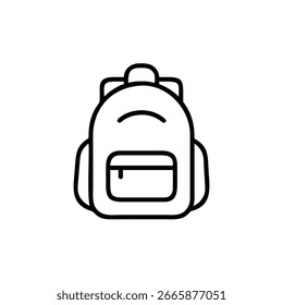 Un icono de contorno de dibujo en una mochila con un gráfico de símbolo de bolsillo frontal