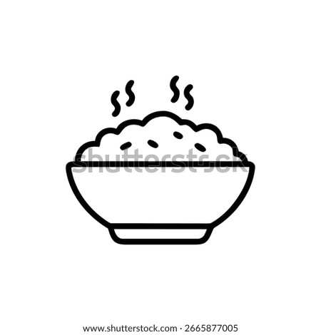 Ine drawing outline icon a steaming bowl rice with scattered grains food graphic
