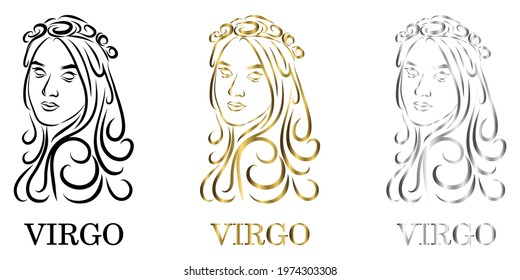 ine vector logo of a women It is sign of virgo zodiac there art three color black gold silver