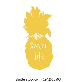ineapple yellow silhouette with lettering, isolated on white background, vector