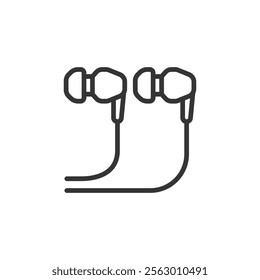 In-ear headphones, icon in line design. In-ear headphones, earbuds, audio accessories, earbuds, compact headphones, earphones on white background vector. In-ear headphones editable stroke icon