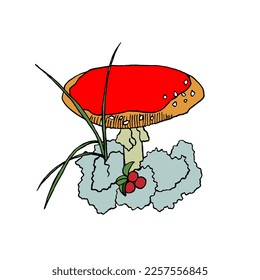 Inedible beautiful red mushroom with white specks. Vector illustration of a poisonous mushroom.
