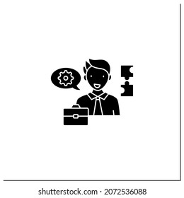 Icono de glifo de comunicación ineficaz. Usando lenguaje técnico. vocabulario profesional. Concepto de barreras de comunicación. Señal plana rellena. Ilustración vectorial de silueta aislada