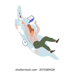 Ineffective employee is late with deadline. Work fail and bad time management concept. Busy disorganized person and failure in businesses. Flat vector illustration isolated on white background