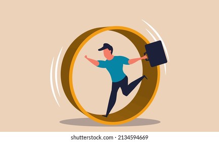 Inefficient business race and rat work. Drudgery hamster run and workaholic loop career vector illustration concept. Hard workout and routine unsuccessful. Frustration businessman and motivation