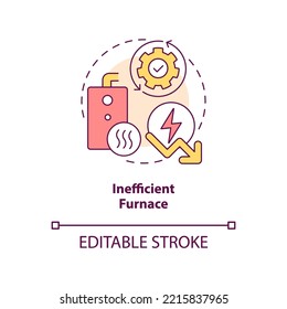 Inefficient furnace concept icon. High home-heating bills reason abstract idea thin line illustration. Isolated outline drawing. Editable stroke. Arial, Myriad Pro-Bold fonts used