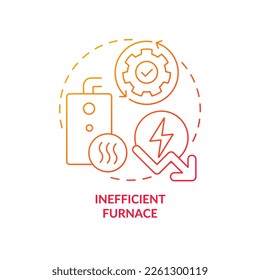 Inefficient furnace red gradient concept icon. Heating system problem. High home-heating bills reason abstract idea thin line illustration. Isolated outline drawing. Myriad Pro-Bold font used