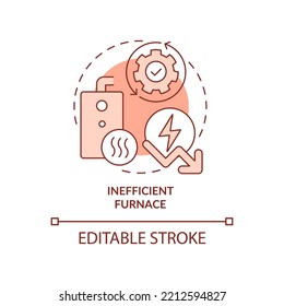 Inefficient furnace terracotta concept icon. Heat system flaw. High fuel bills reason abstract idea thin line illustration. Isolated outline drawing. Editable stroke. Arial, Myriad Pro-Bold fonts used