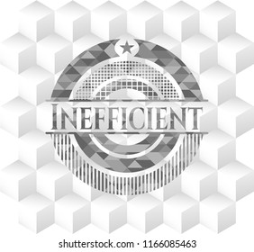 Inefficient grey badge with geometric cube white background