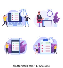 Inefficient time management concept. People unable to organize their tasks. Set  of deadline scenes. Vector isolated illustration