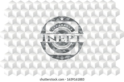 Inept realistic grey emblem with cube white background