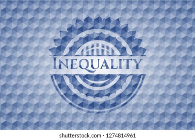 Inequality blue emblem or badge with geometric pattern background.