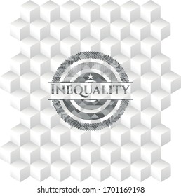 Inequality grey emblem. Vintage with geometric cube white background