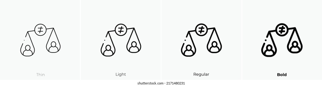 inequality icon. Thin, Light Regular And Bold style design isolated on white background